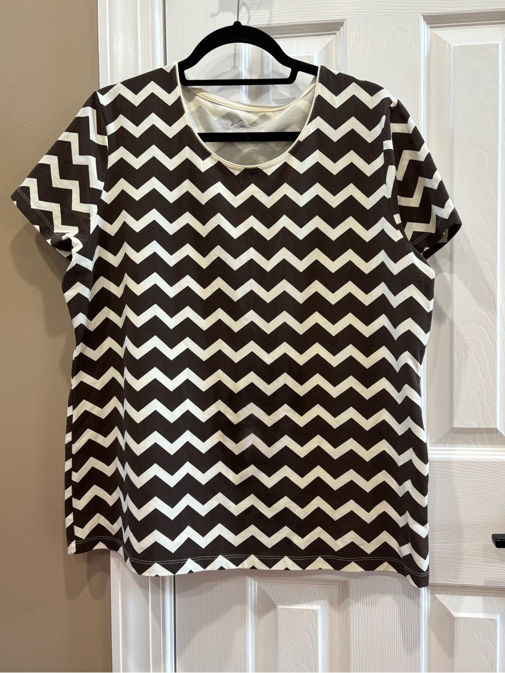 Kim Rogers Brown Chevron Zig Zag Cotton Tee XL